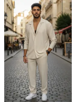 Trening barbati slim fit cream, Pantaloni + Bluza C400 31-1.3